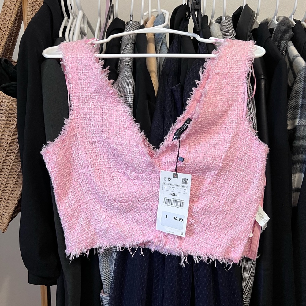 Zara pink tweed crop top